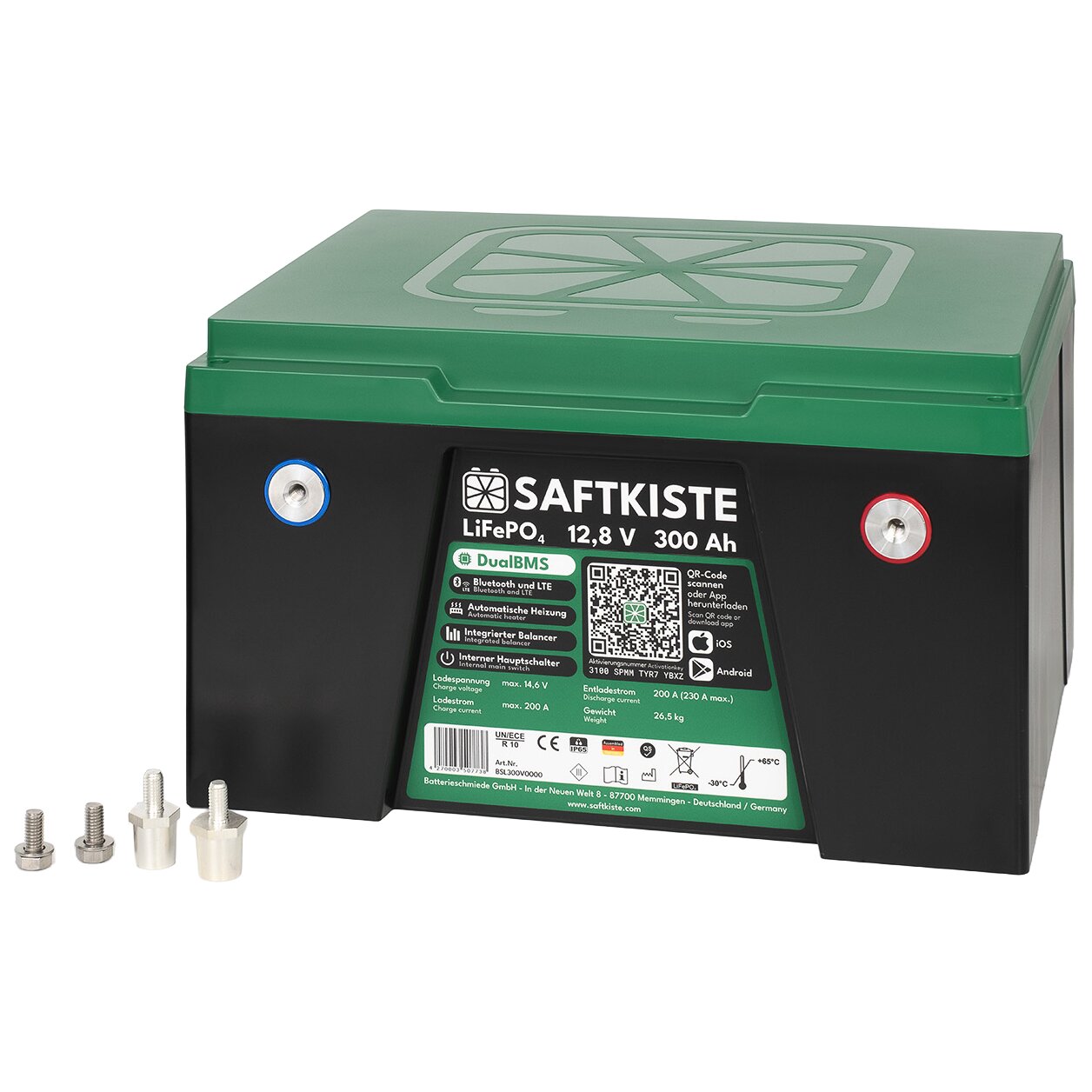 Lithium Battery, terminals at the front, 300 Ah