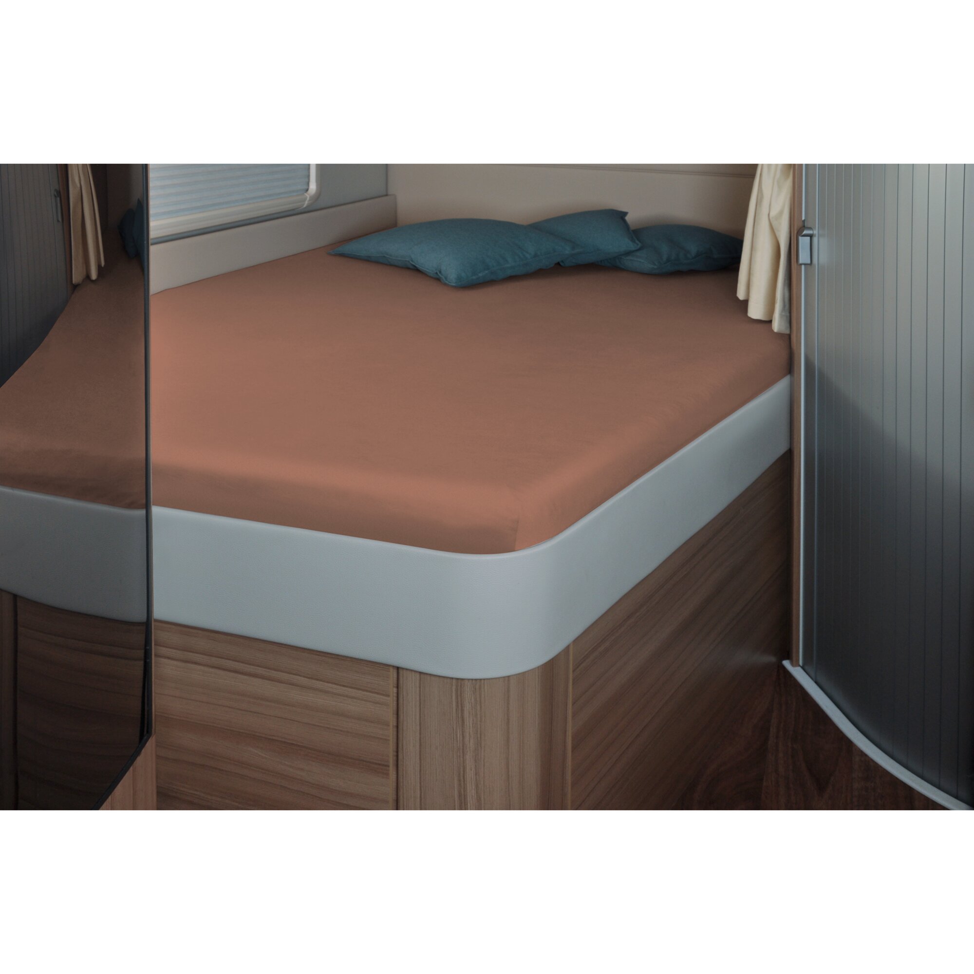 Fitted Sheet, 142 x 195 (158/ 42) cm for French Bed in the Motorhome, light brown