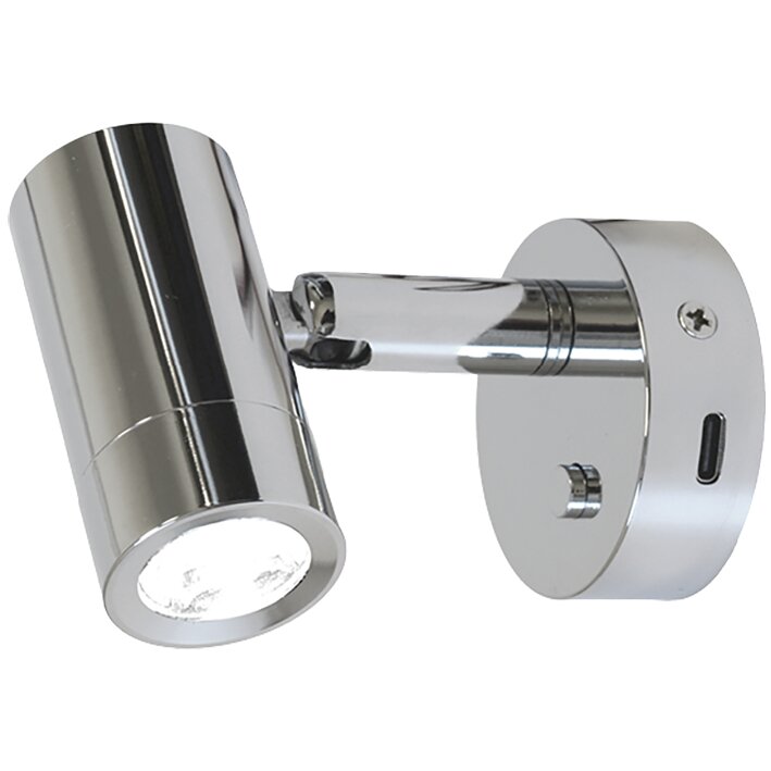 Surface-Mounted Spotlight Mini Tube D4, Power LED, USB-C, with Switch, chrome