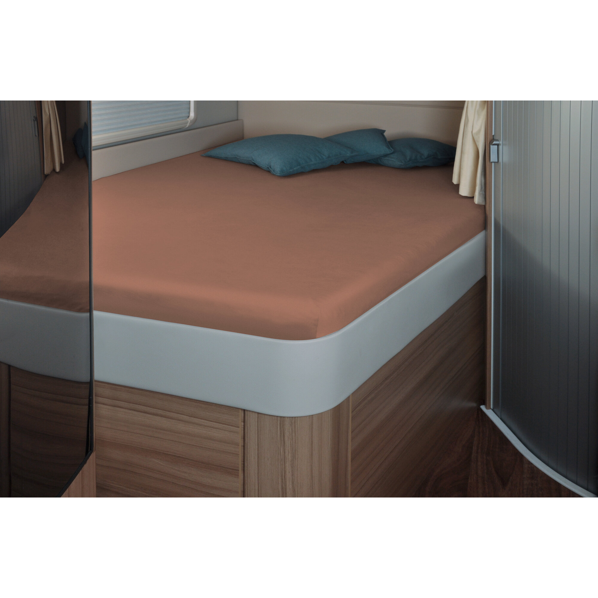 Fitted Sheet, 142 x 195 (158/ 42) cm for French Bed in the Motorhome, light brown