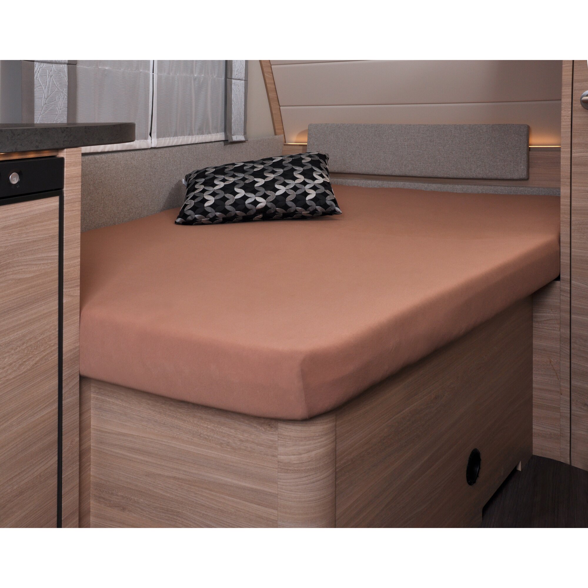 Fitted Sheet, 137 x 195 (110/ 90) cm for French Bed in the Camper, light brown