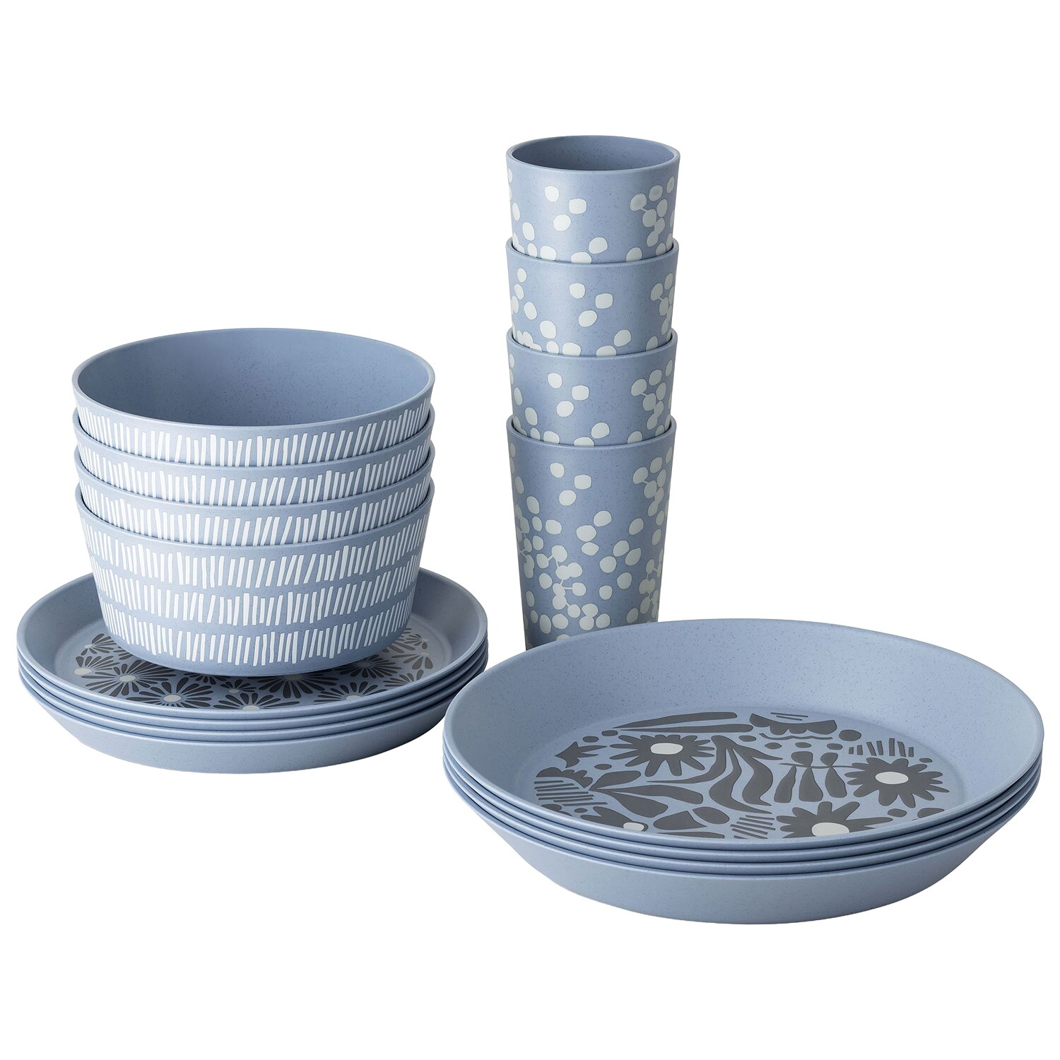 Tableware Set Blomster Natur Blatt 16 pcs blue