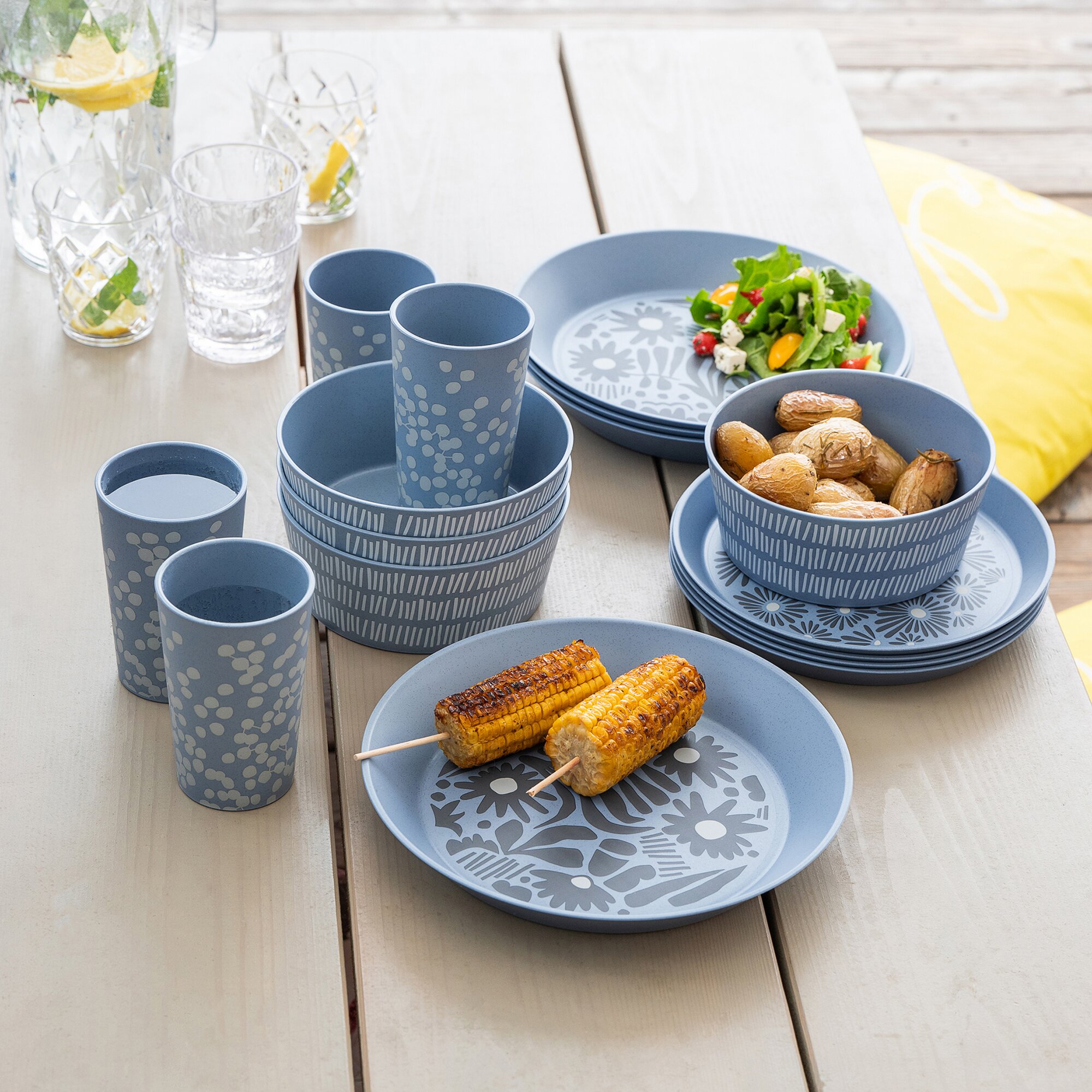 Tableware Set Blomster Natur Blatt 16 pcs blue