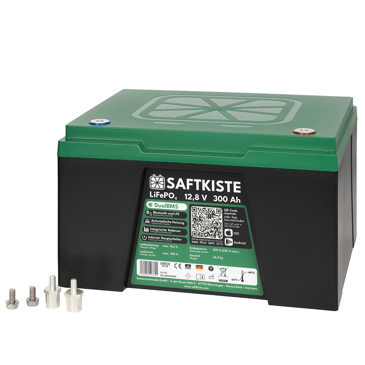 Lithium Battery, terminals at the top, 300 Ah