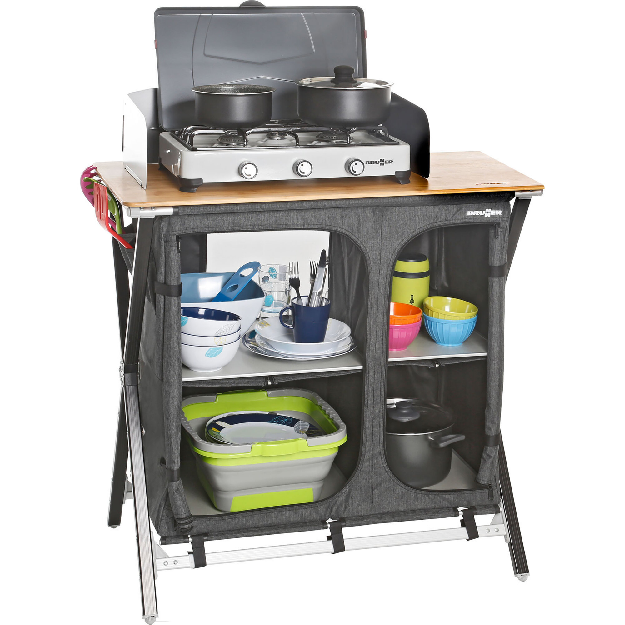 Multi-Purpose Camping Cabinet Mercury Cross Square, grey, Cross Cooker HWT SQ